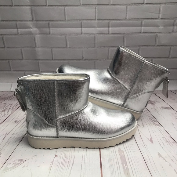 UGG Classic Mini Metallic Ankle Boots in Silver - Picture 1 of 6